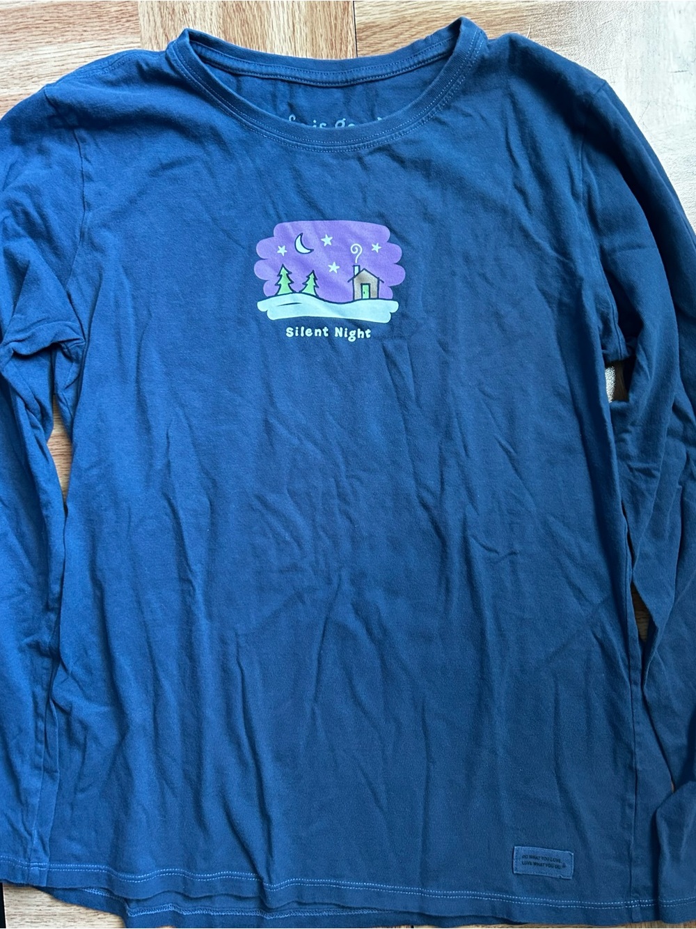 Life is Good Long Sleeve Navy Blue Silent Night Winter Women’s shirt Medium
